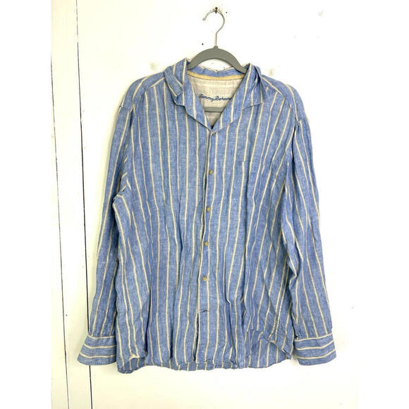Tommy Bahama Other - Tommy Bahama Shirt Mens Large Linen Button Up Blue Striped Travel Vacation